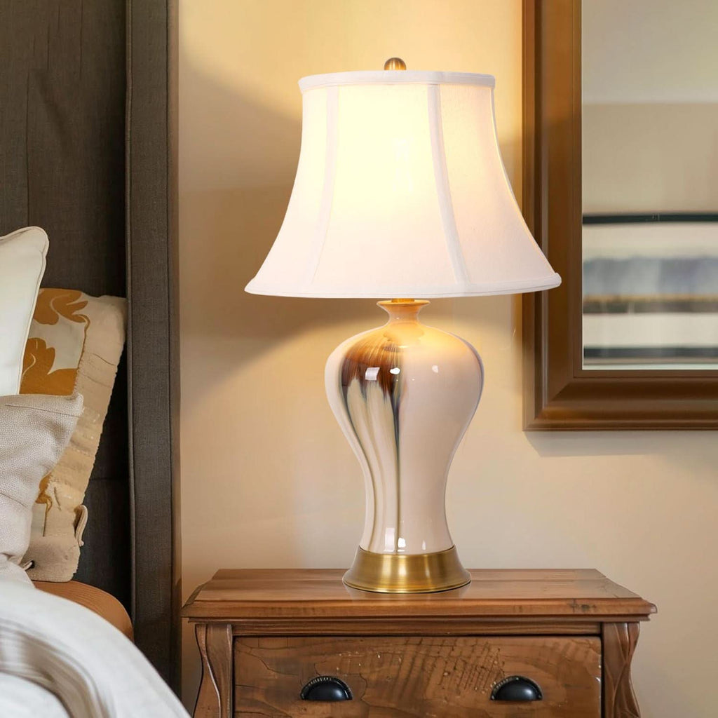 Lightsin Hand-Glazed ‘Earth & Gold’ Ceramic Table Lamp - A Unique Artisan Masterpiece