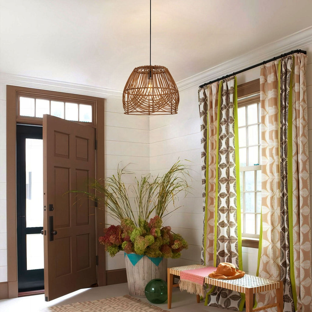 Lightsin Handwoven Rattan Pendant Light – Rustic Ceiling Lighting for Living Room & Dining Room