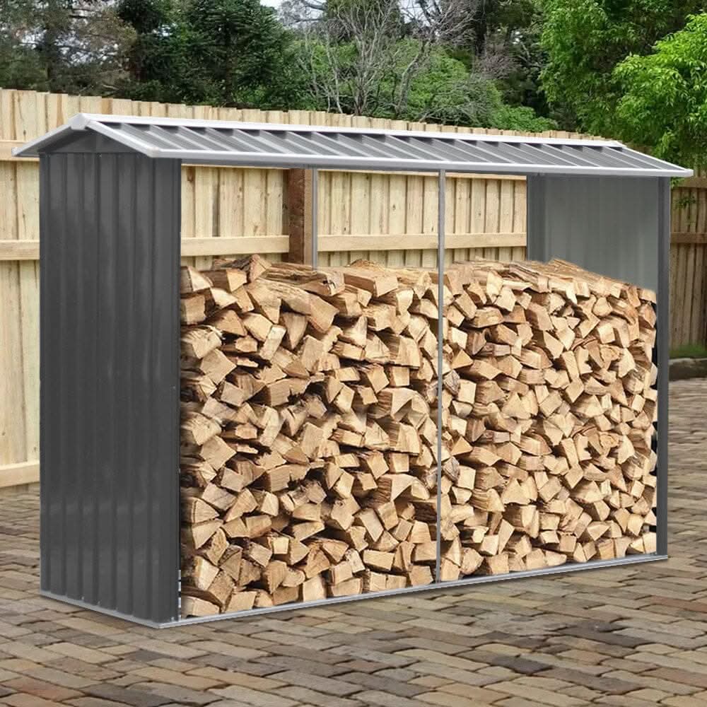 240cm W x 86cm D Outdoor Garden Log Storage Shed Steel Anthracite For Patio