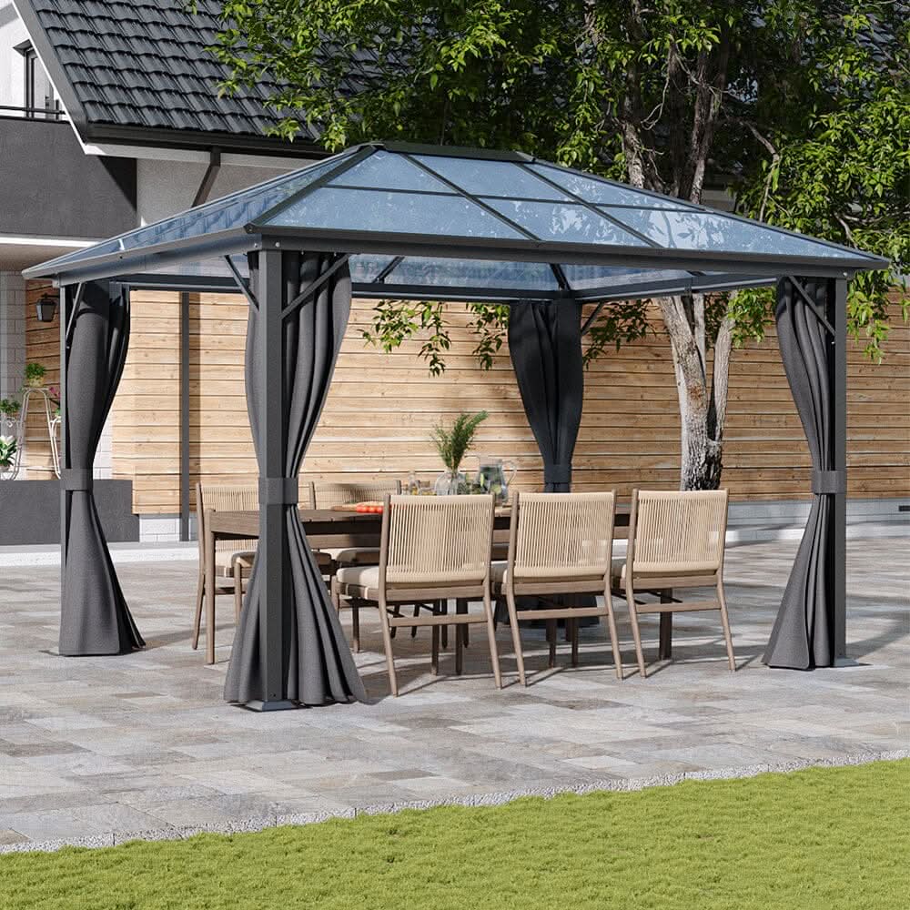3*3.65*2.6m Dark Grey Single-roof Sunshade Canopy with Surrounding Fabric