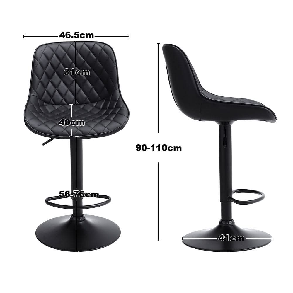Set of 2 Faux Leather Height Adjustable Bar Stool Black