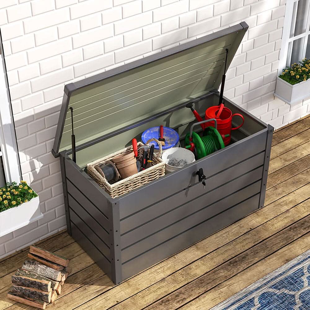 350L Metal Outdoor Garden Storage Box Lockable Grey