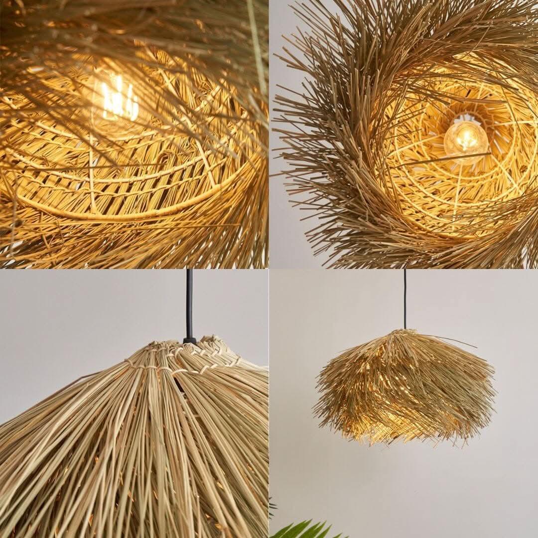 Lightsin Straw Stack Shaped Rattan Woven Pendant Light