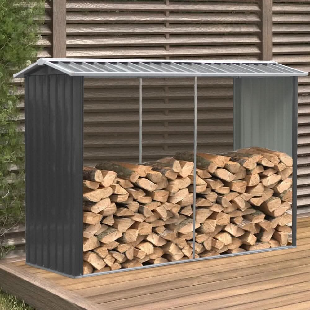 240cm W x 86cm D Outdoor Garden Log Storage Shed Steel Anthracite For Patio