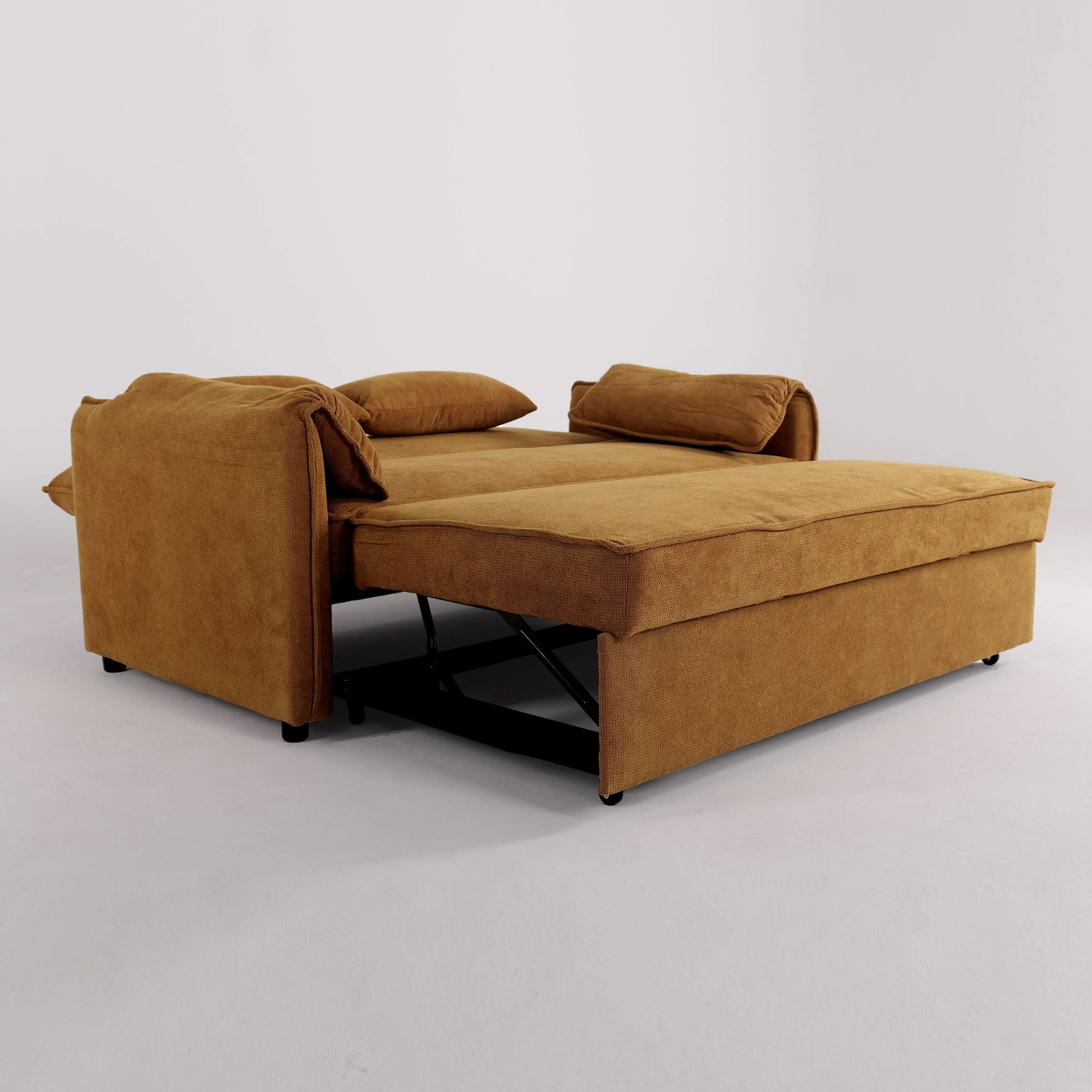 Caramel & Ginger Yellow Fabric Sofa Bed with Adjustable Backrest and Easy Pull-Out Mechanism