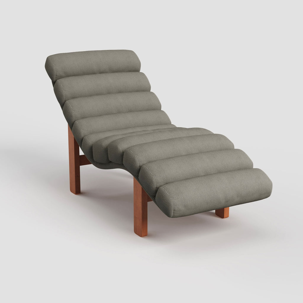 Cottonfy Modern Ergonomic Corduroy Chaise Lounge with Natural Wooden Frame