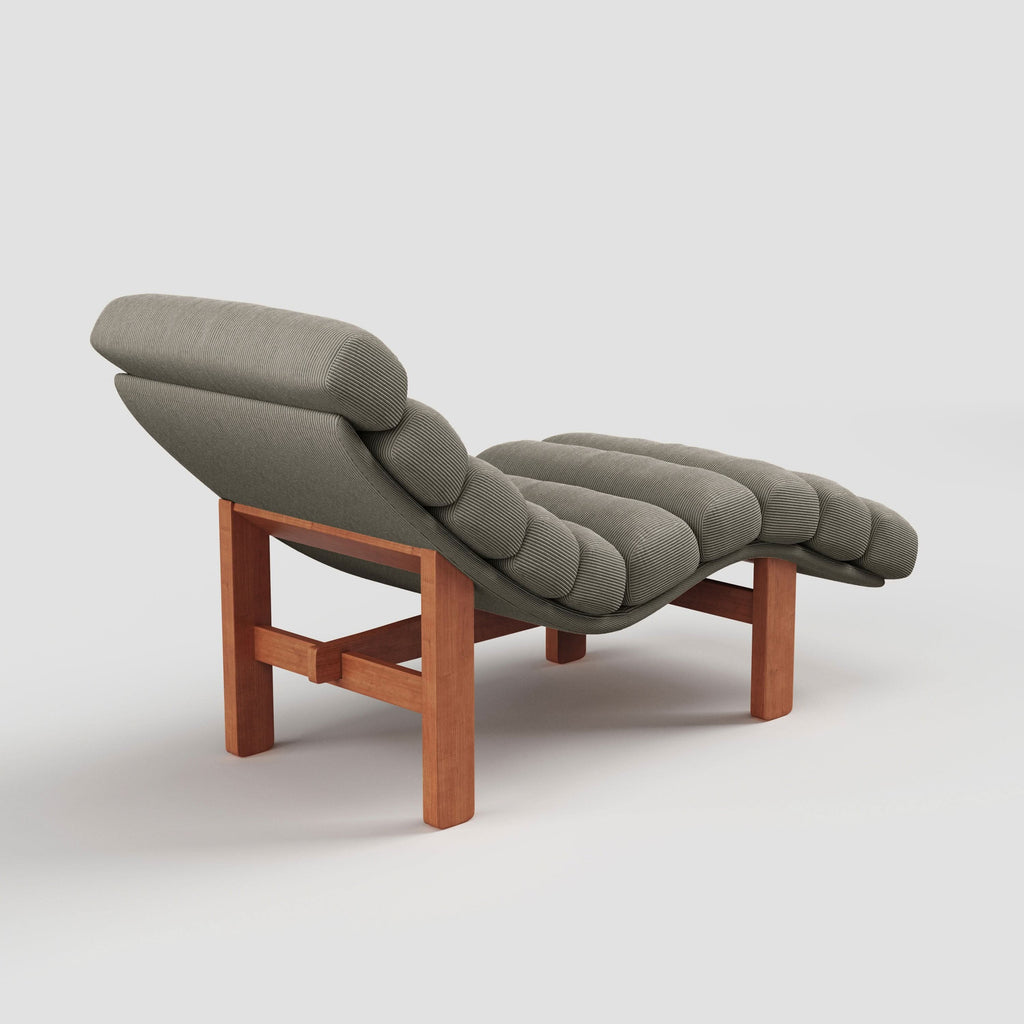 Cottonfy Modern Ergonomic Corduroy Chaise Lounge with Natural Wooden Frame