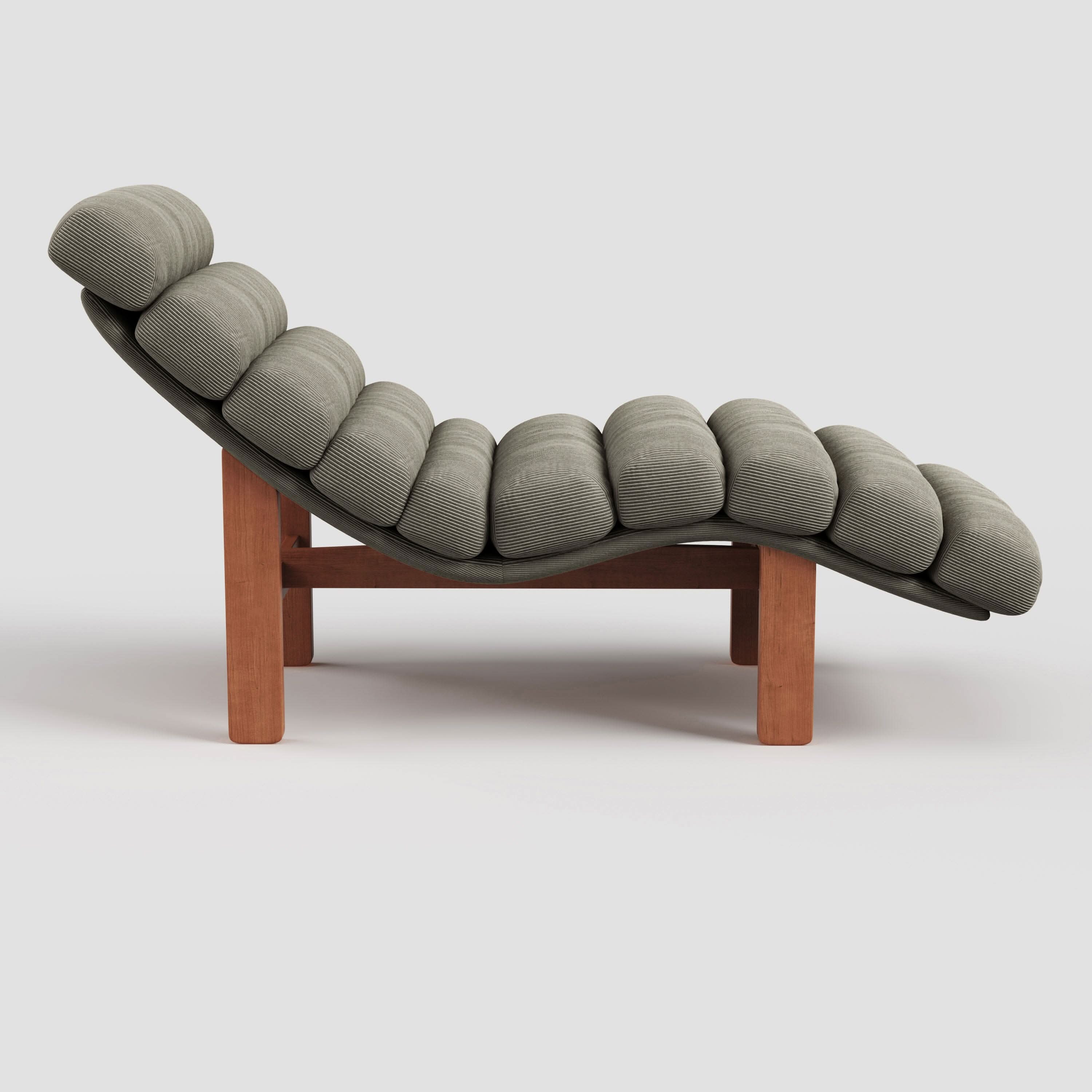 Cottonfy Modern Ergonomic Corduroy Chaise Lounge with Natural Wooden Frame