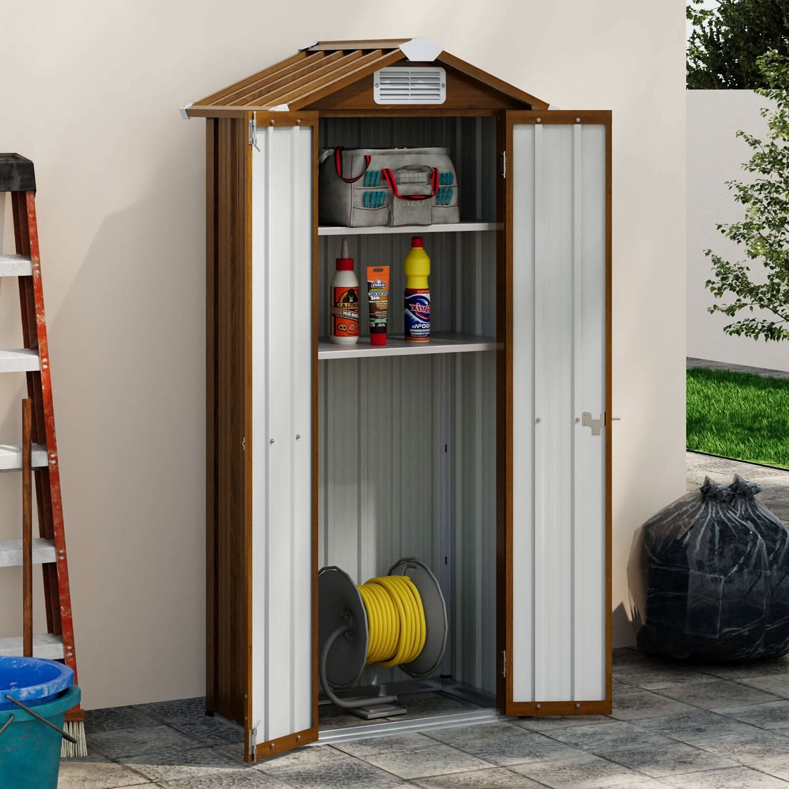 2.7*1.9FT Apex Roof Yellow Wood Grain Tool Cabinet