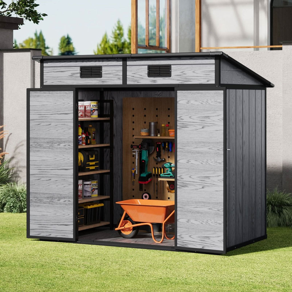 6x4ft / 8x4ft Plastic Outdoor Garden Storage Shed  with Light Grey