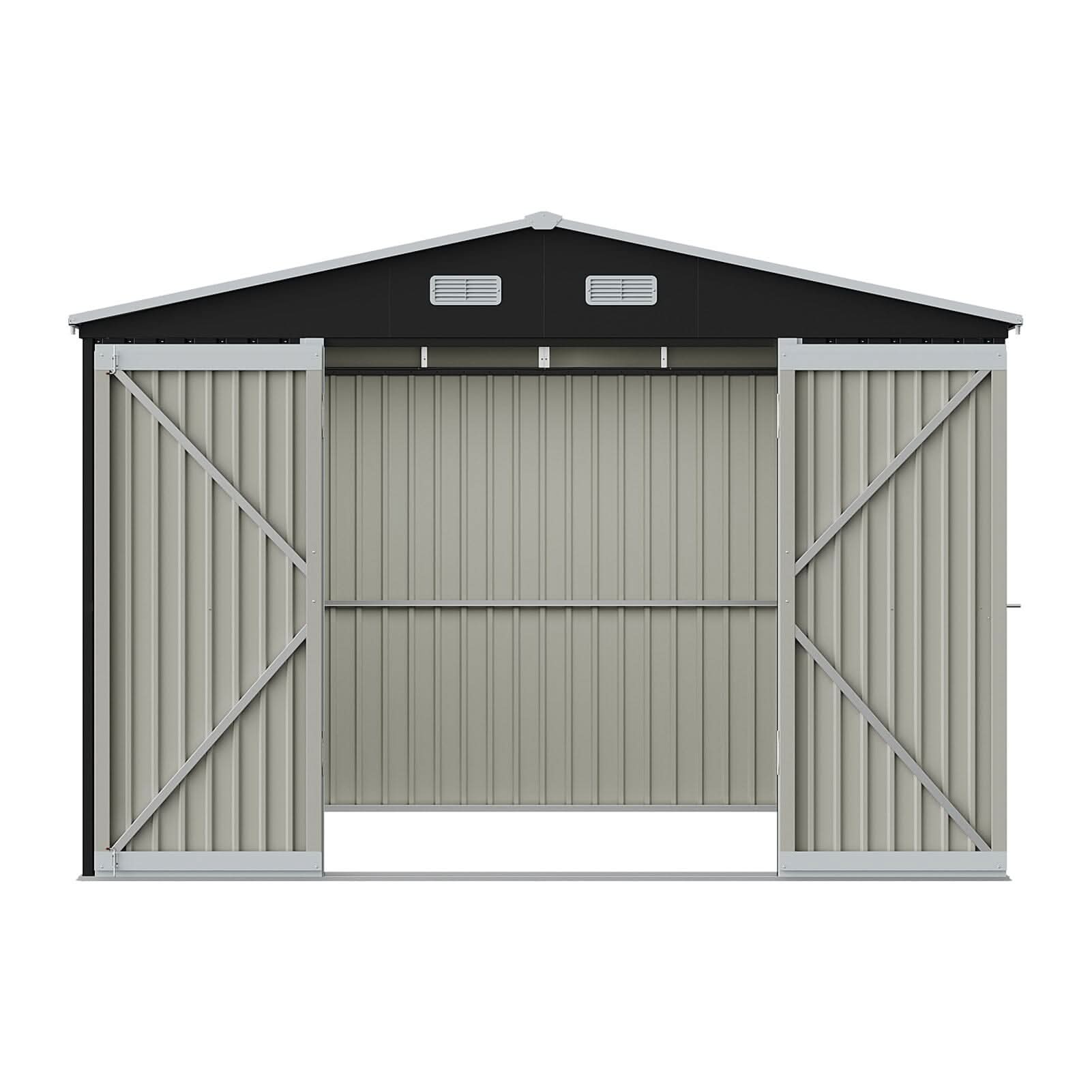 12x10ft / 10x12ft / 10x16ft Charcoal Black Galvanized Steel Storage Shed with Double Lockable Doors & Grid Windows