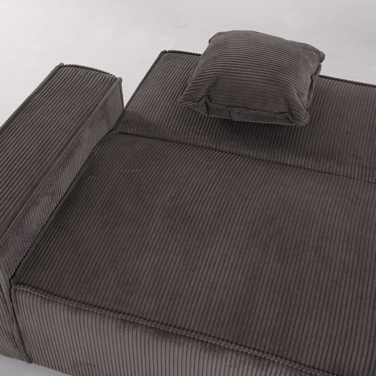 Beige & Grey Corduroy Sofa Bed with Adjustable Backrest and Spring Coil Support