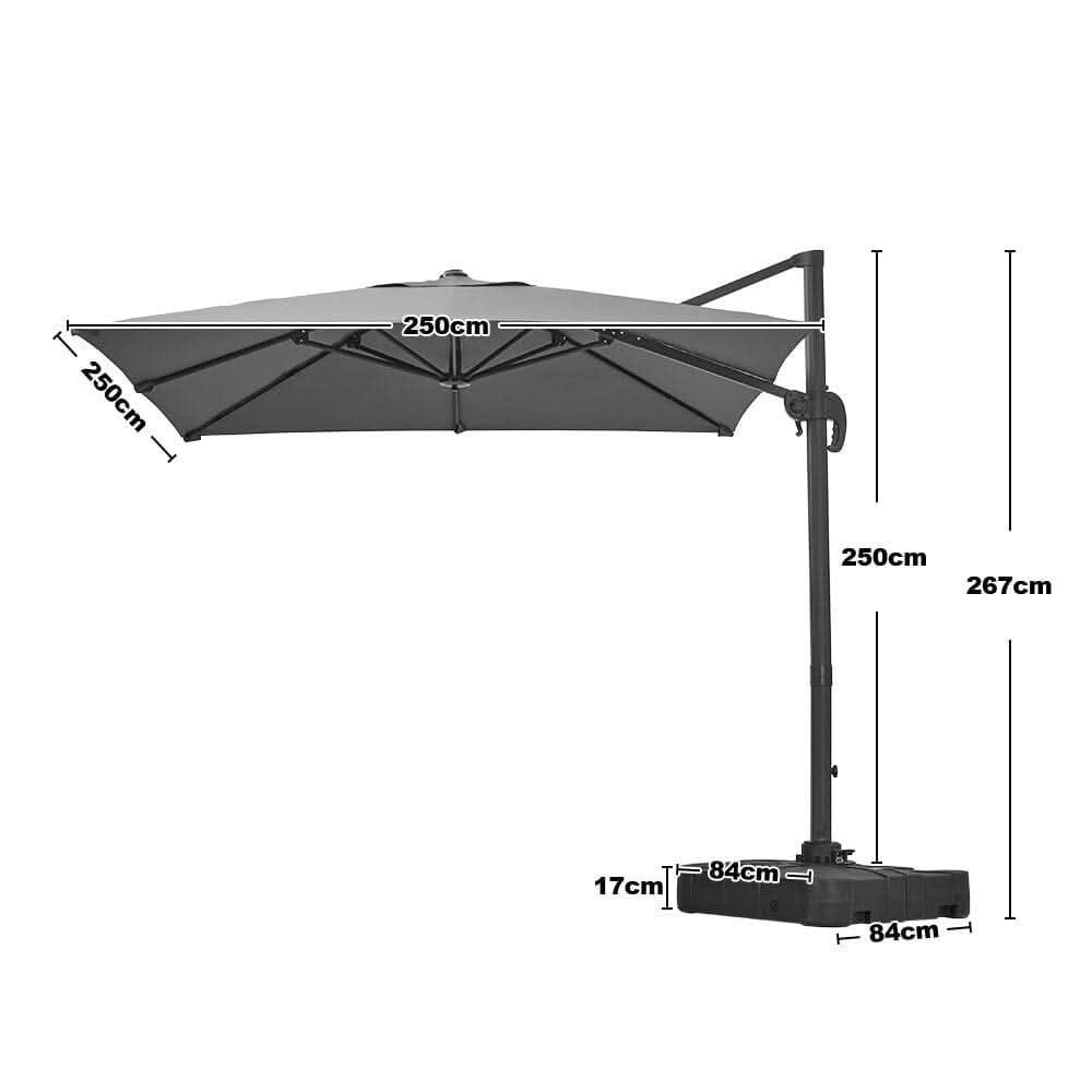 2.5M Cantilever Parasol Grey with Base for Garden