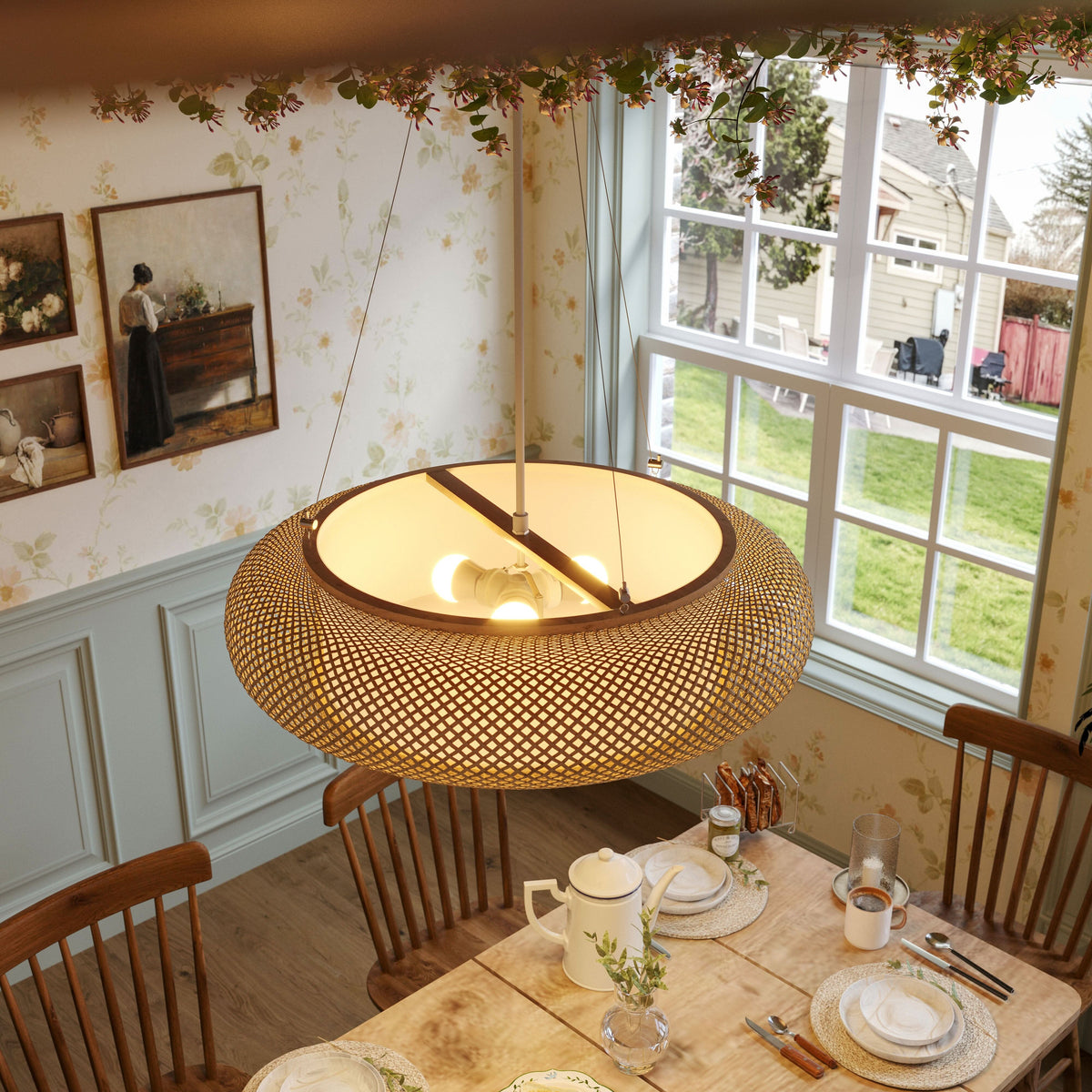 Lightsin Lutta-Handwoven Bamboo Pendant Light for Kitchen Island or Living Room