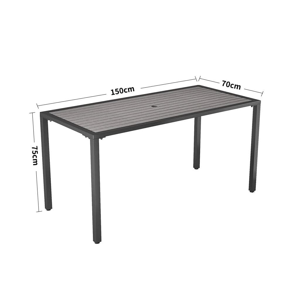 80/120/150cm Wide Rectangular Outdoor Dining Table with Parasol Hole