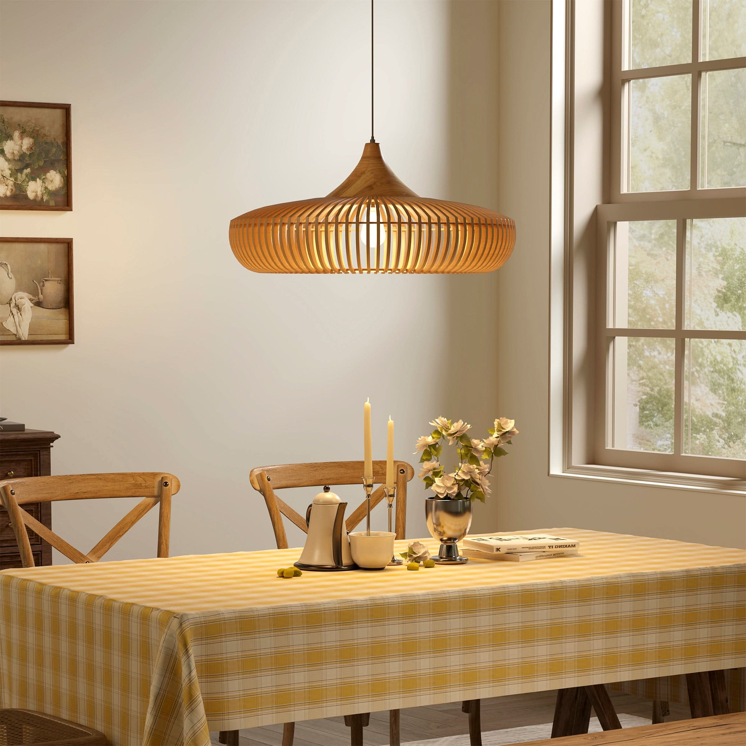 Lightsin Shadome Handcrafted Wooden Kitchen Pendant Light