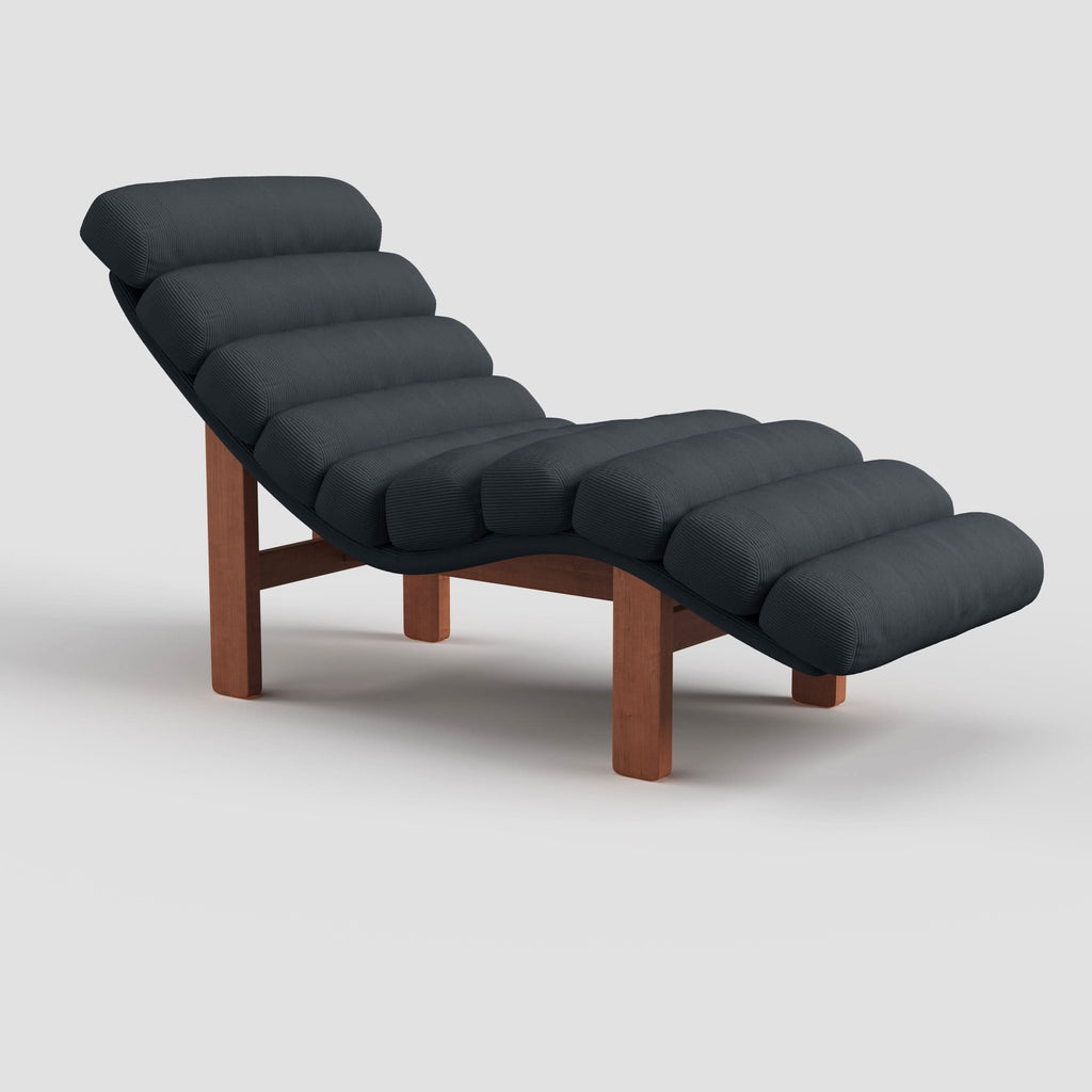 Cottonfy Modern Ergonomic Corduroy Chaise Lounge with Natural Wooden Frame