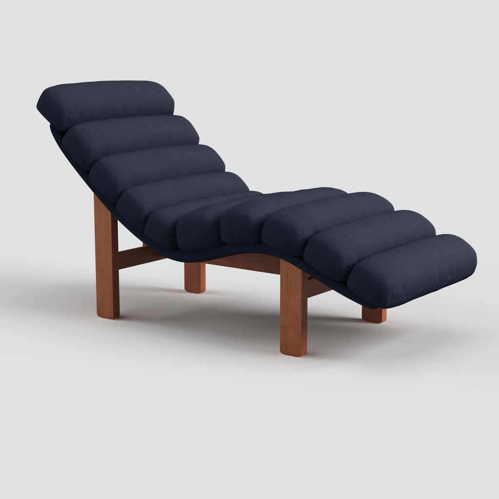 Cottonfy Modern Ergonomic Corduroy Chaise Lounge with Natural Wooden Frame