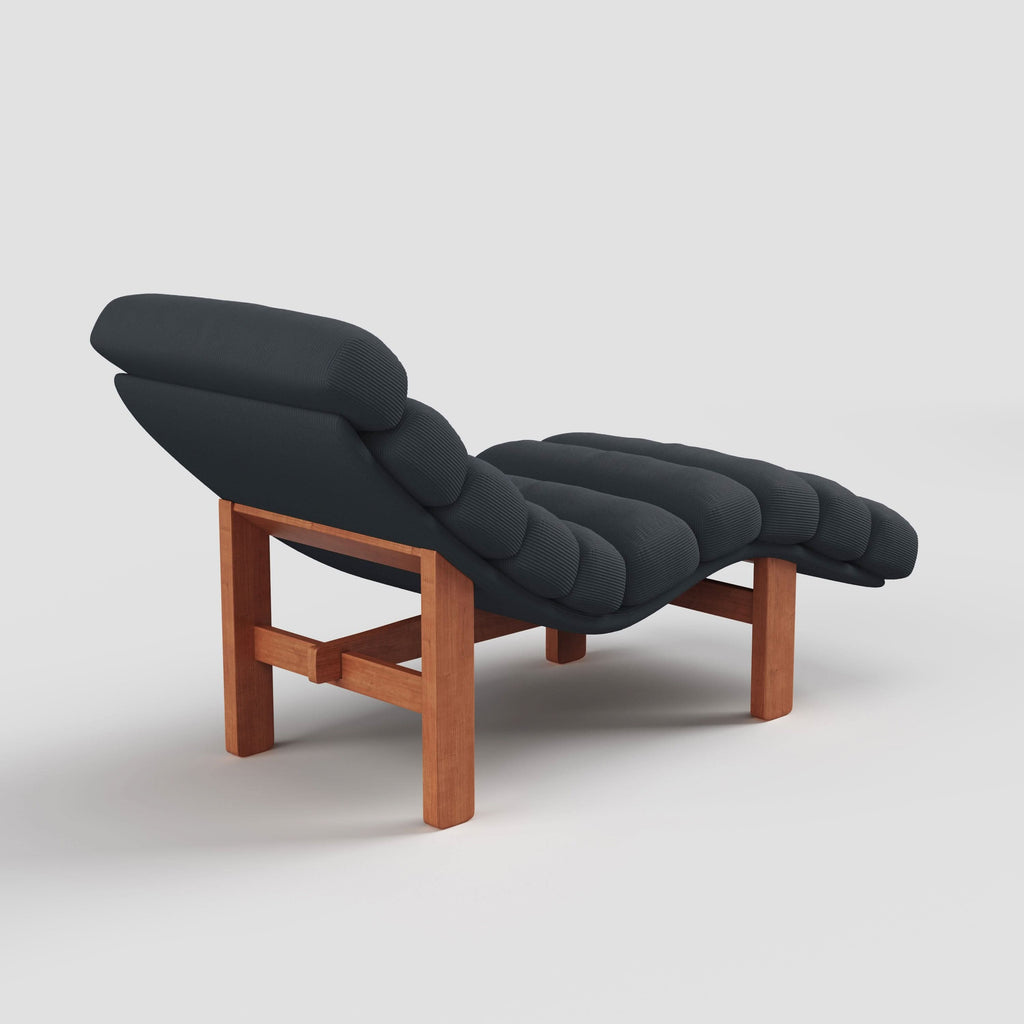 Cottonfy Modern Ergonomic Corduroy Chaise Lounge with Natural Wooden Frame