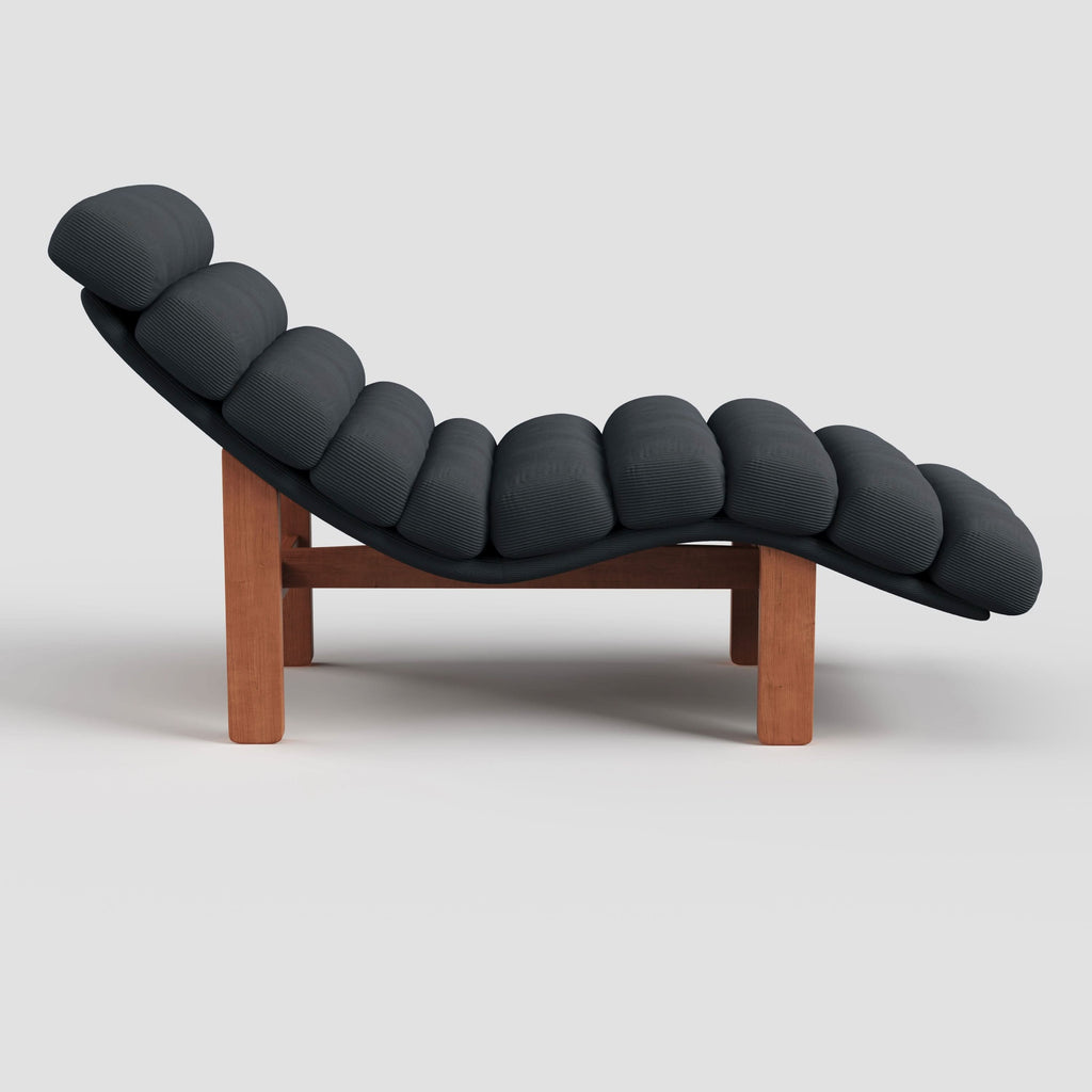 Cottonfy Modern Ergonomic Corduroy Chaise Lounge with Natural Wooden Frame