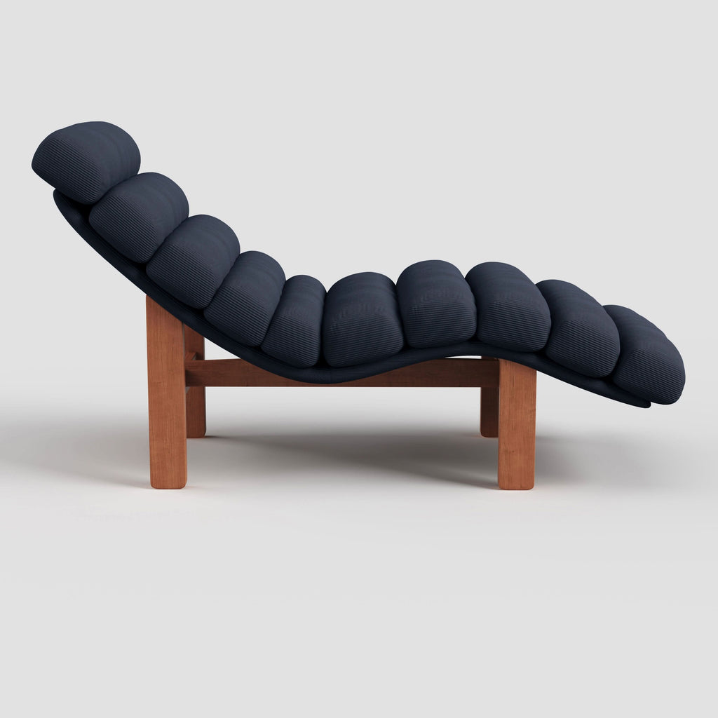 Cottonfy Modern Ergonomic Corduroy Chaise Lounge with Natural Wooden Frame