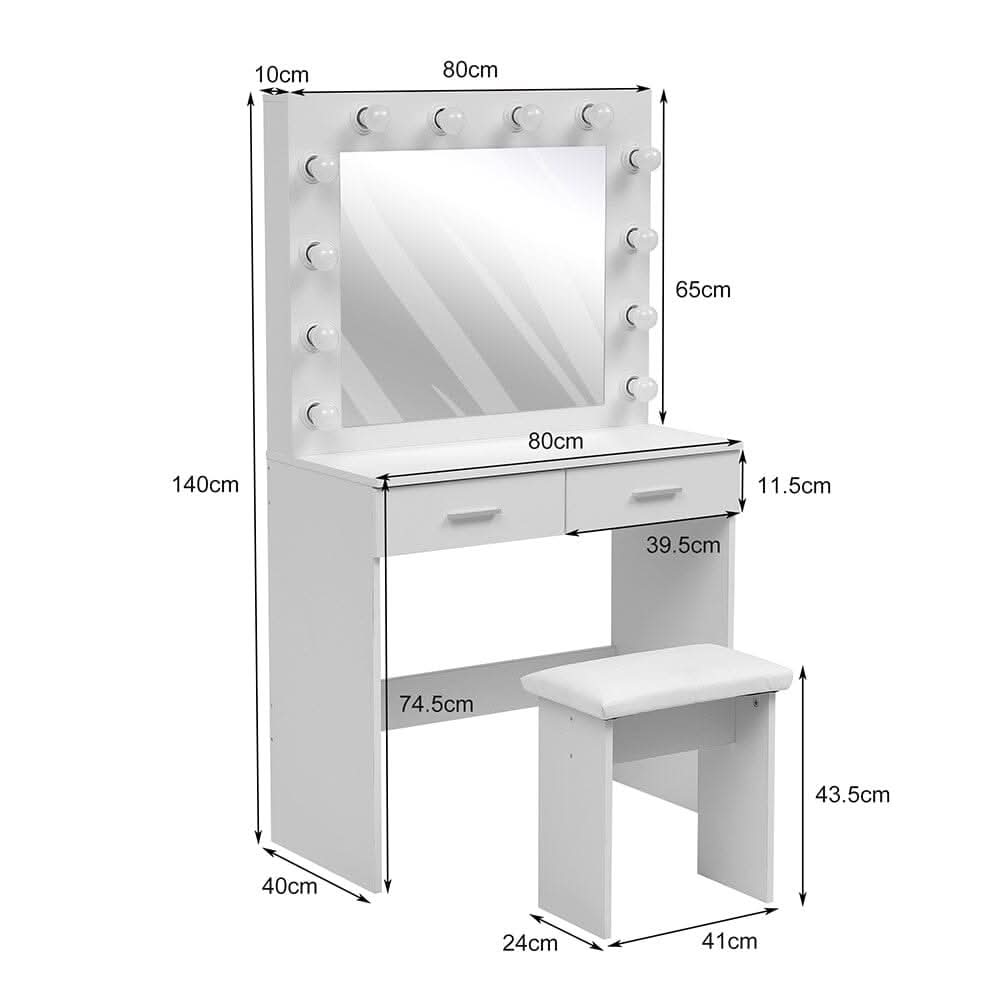 80cm W New Hollywood Dressing Table Set with Large Lighted Mirror