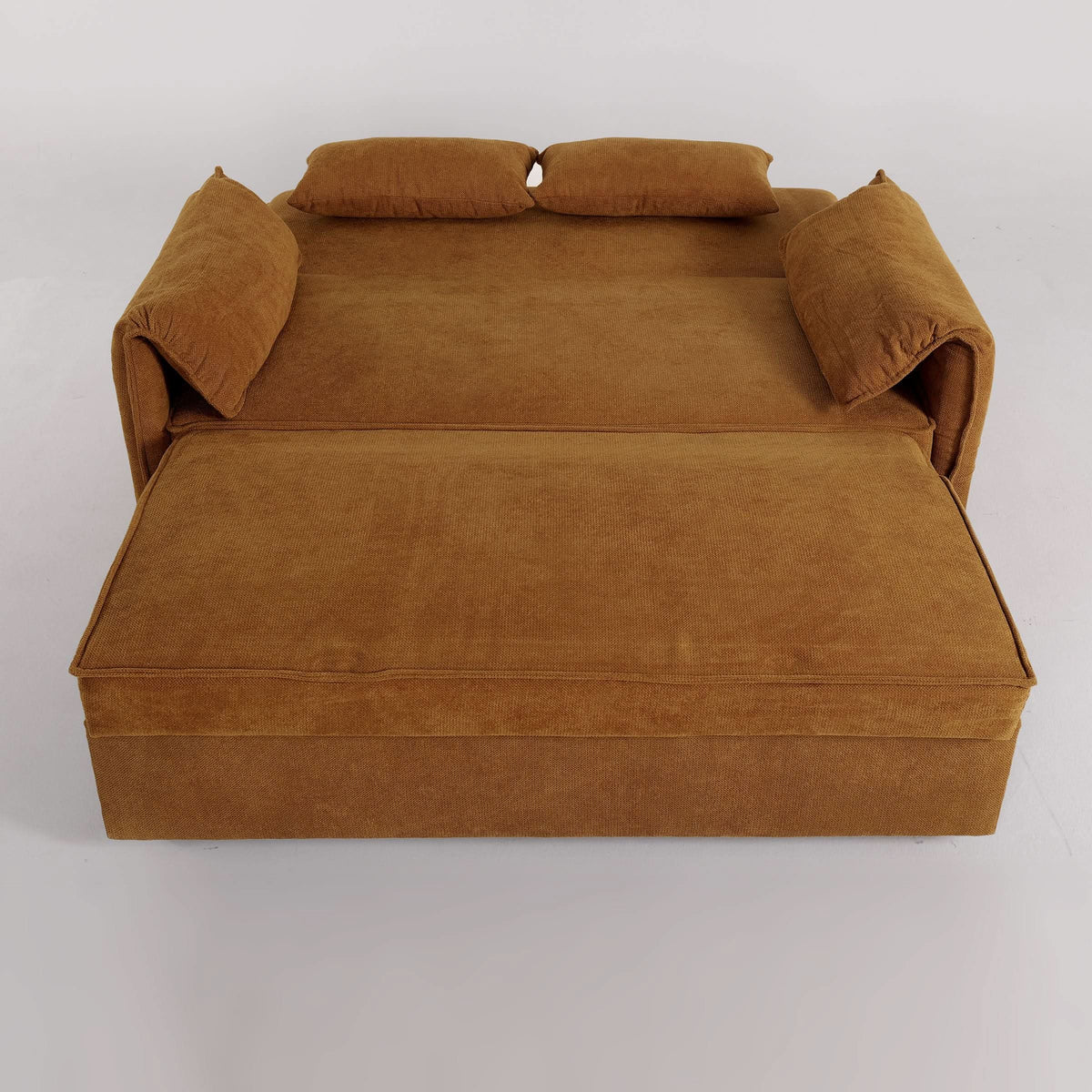 Caramel & Ginger Yellow Fabric Sofa Bed with Adjustable Backrest and Easy Pull-Out Mechanism