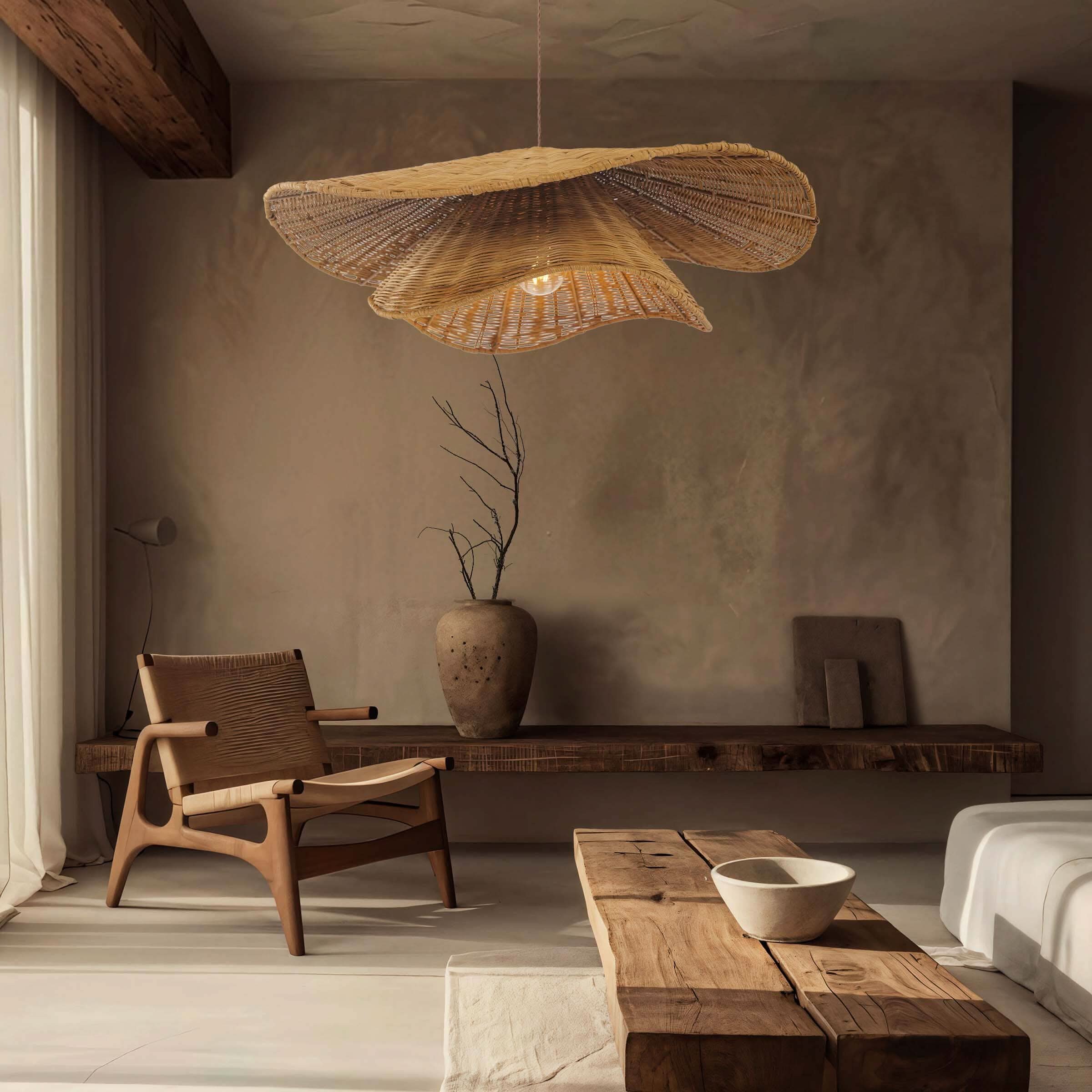 Lightsin Woven Rattan and Iron Pendant Light – Organic Ceiling Pendant Light for Dining Room, Living Room, and Modern Rustic Interiors