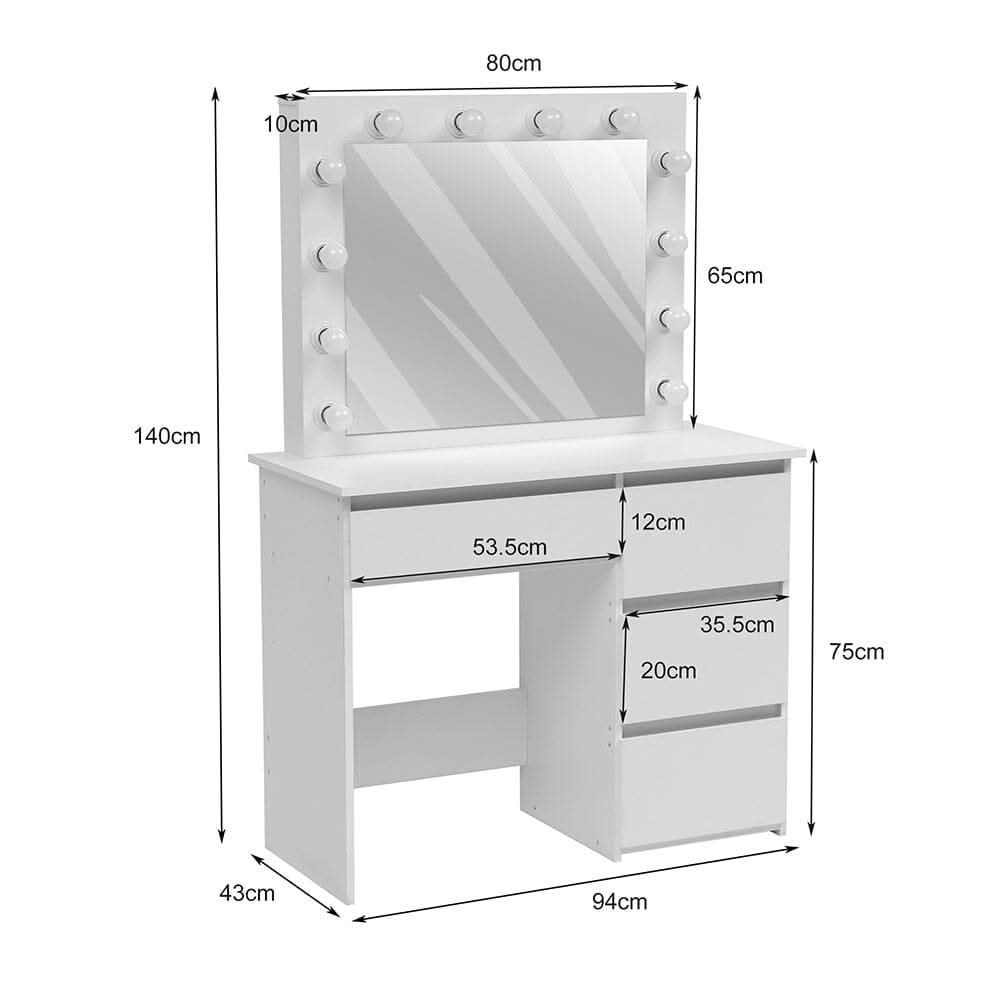 43cm D Hollywood Dressing Table with Large Lighted Mirror