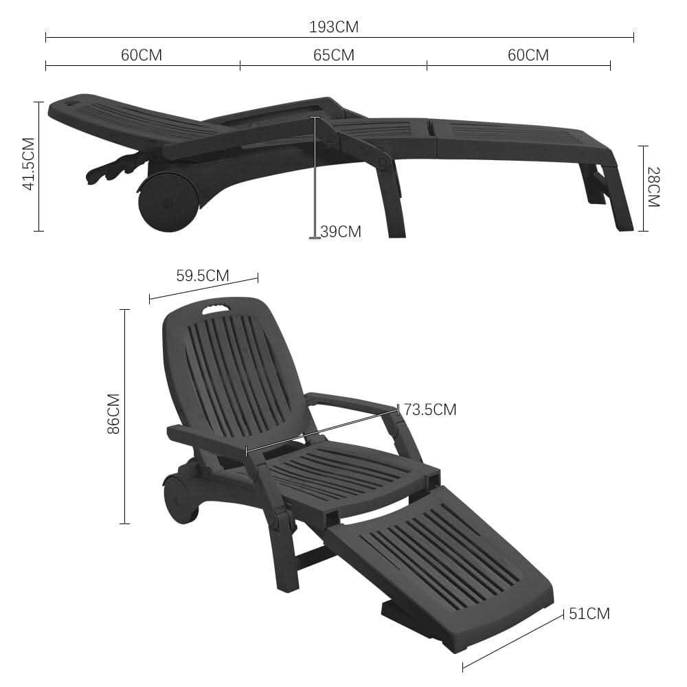 73.5cm W Outdoor Folding Lounge Chair Recliner with Wheels