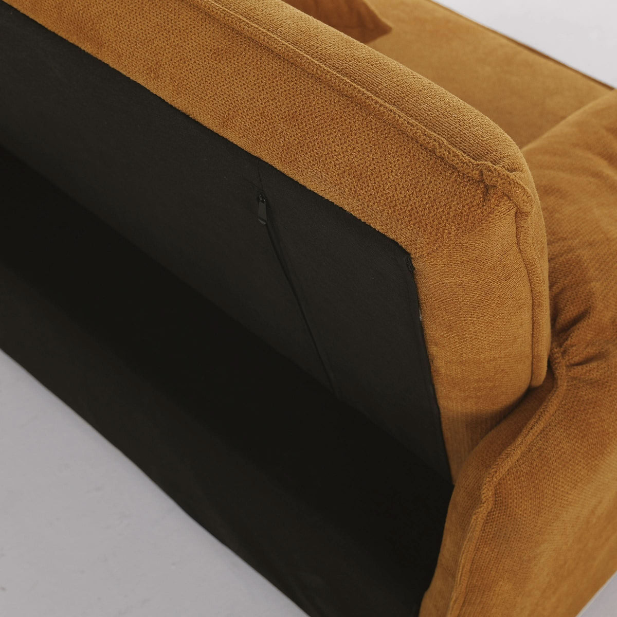 Caramel & Ginger Yellow Fabric Sofa Bed with Adjustable Backrest and Easy Pull-Out Mechanism