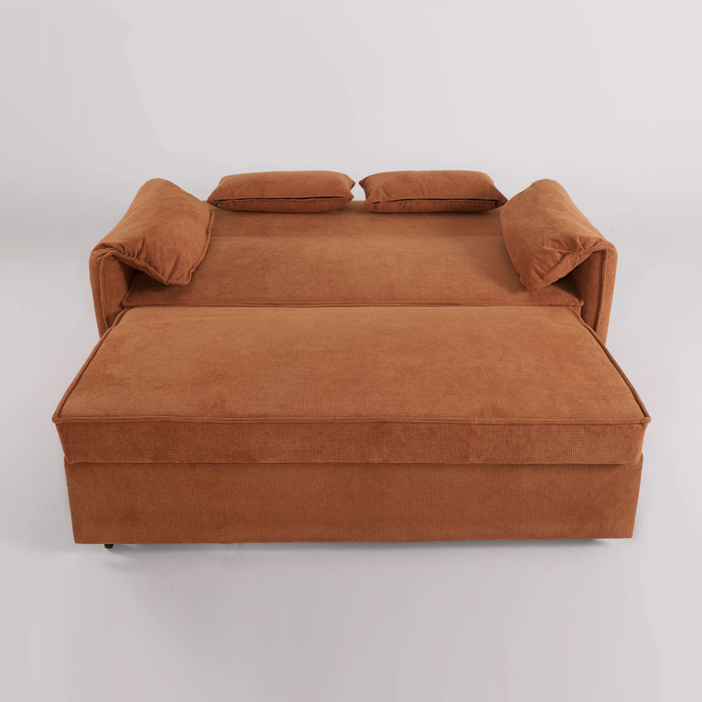 Caramel & Ginger Yellow Fabric Sofa Bed with Adjustable Backrest and Easy Pull-Out Mechanism