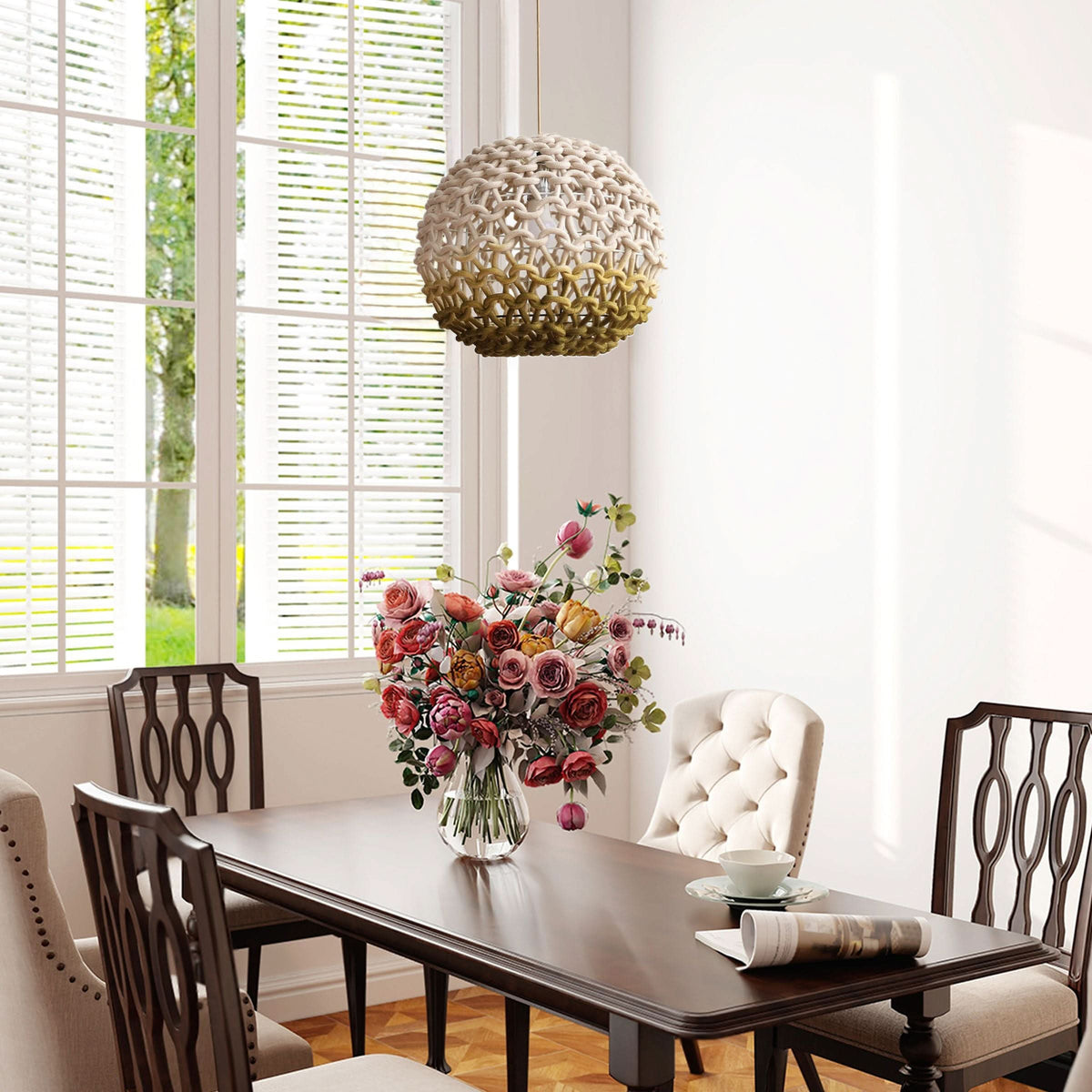 Lightsin Pendant Ceiling Light with Artisanal Globe-Shaped Cotton Rope for Natural Elegance