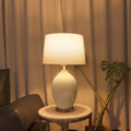 ‍Lightsin 3D Pure White Diamond Embossed Relief Pattern Ceramic Table Lamp (100% off)