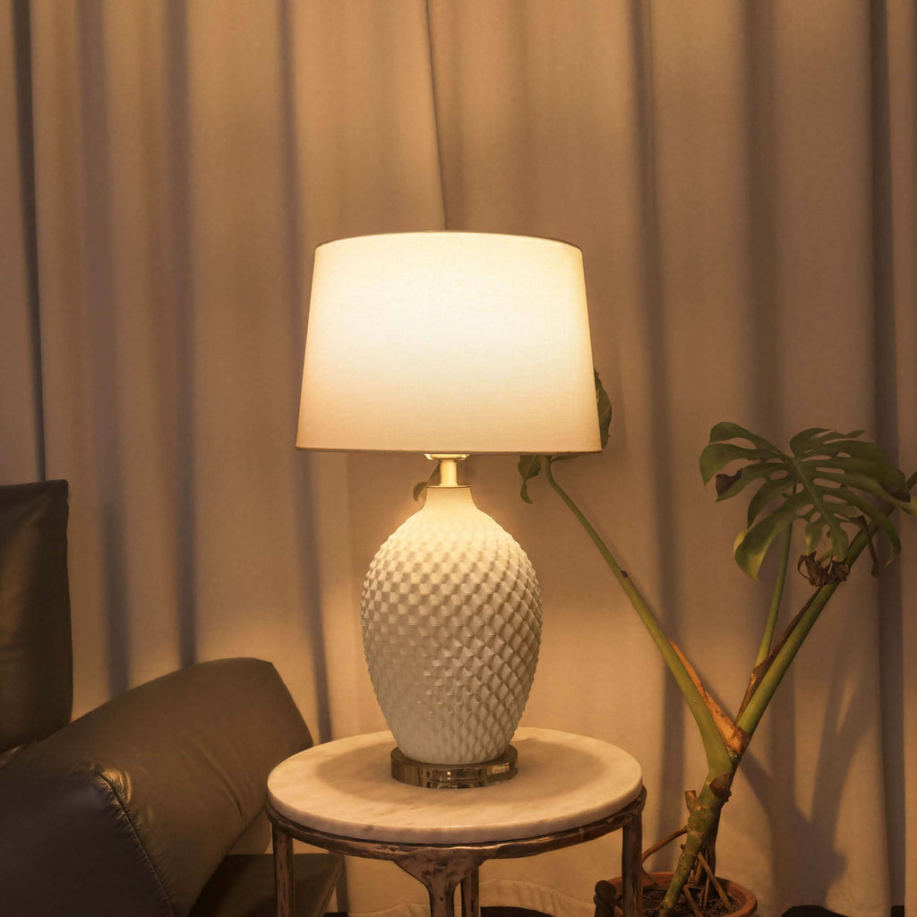‍Lightsin 3D Pure White Diamond Embossed Relief Pattern Ceramic Table Lamp (100% off)