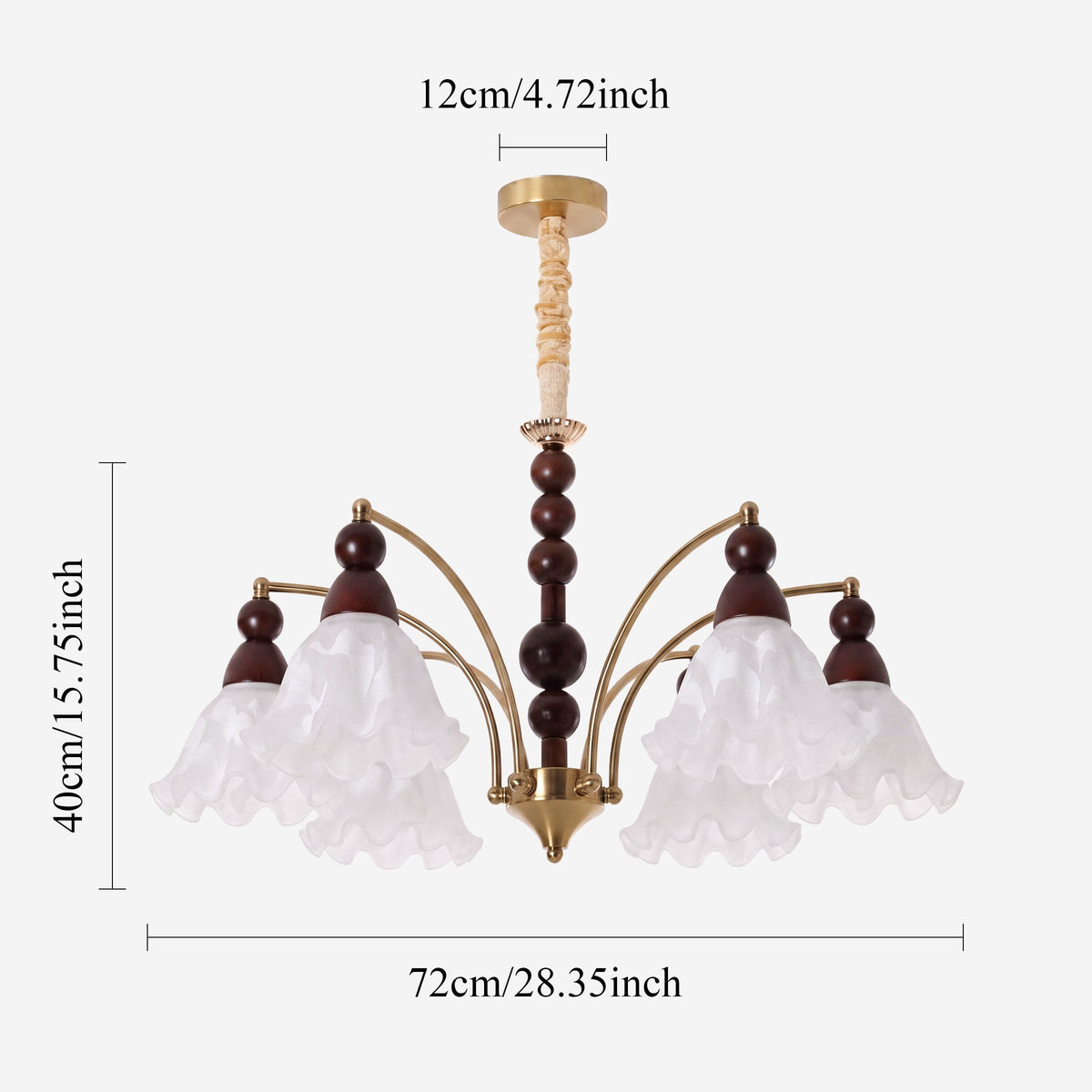 6-Light White Glass Chandelier | Adjustable E27 Ceiling Lamp