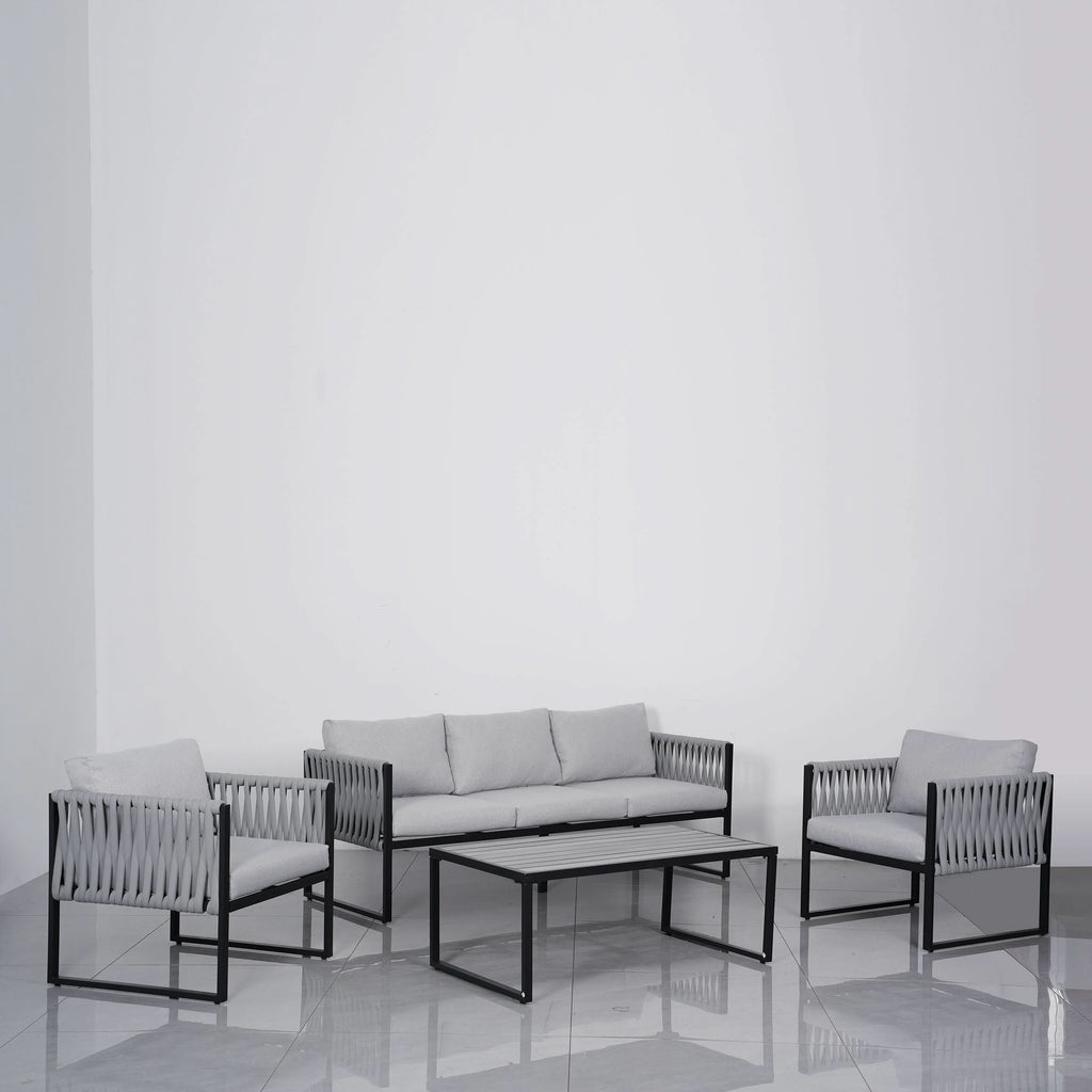 4 Piece Outdoor Garden Sofa Set with Rope Detailing and Sturdy Metal Frame