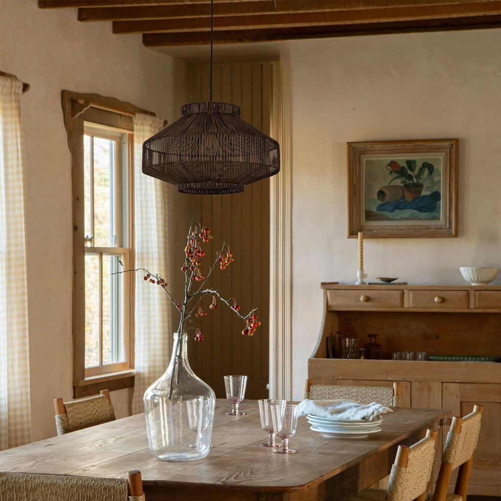 Lightsin Rattan Pendant Light for Modern Boho Interiors – Handwoven Kitchen Island Pendant Light for Living Room, Dining, and Bathroom Ceiling Lighting
