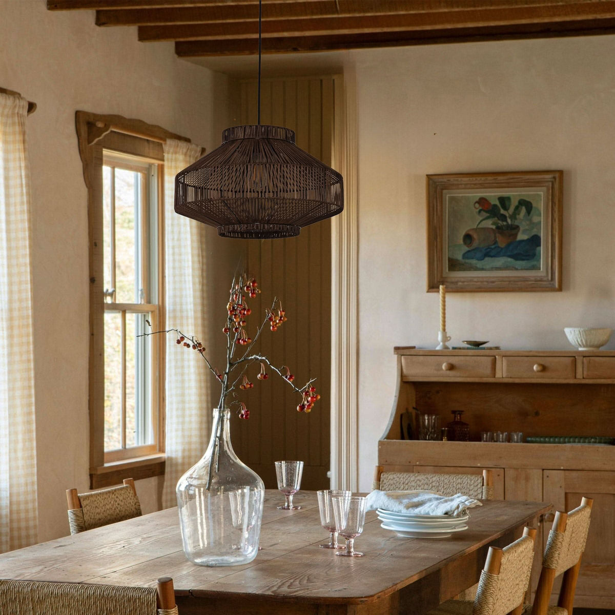 Lightsin Rattan Pendant Light for Modern Boho Interiors – Handwoven Kitchen Island Pendant Light for Living Room, Dining, and Bathroom Ceiling Lighting