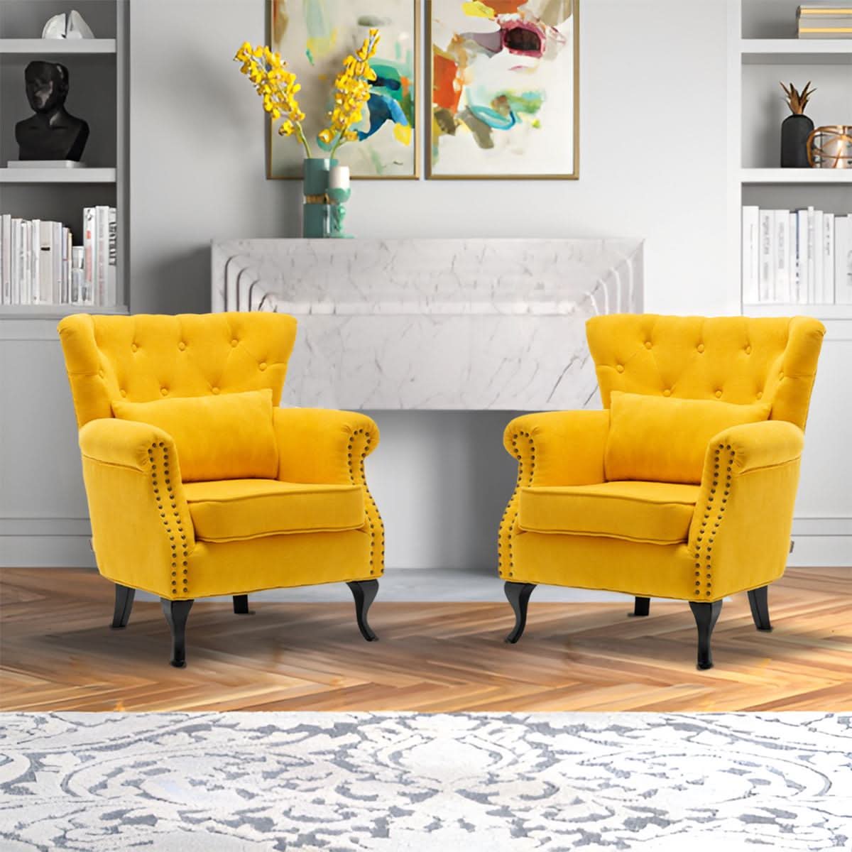 Linen Upholstery Wingback Chair With Cushion