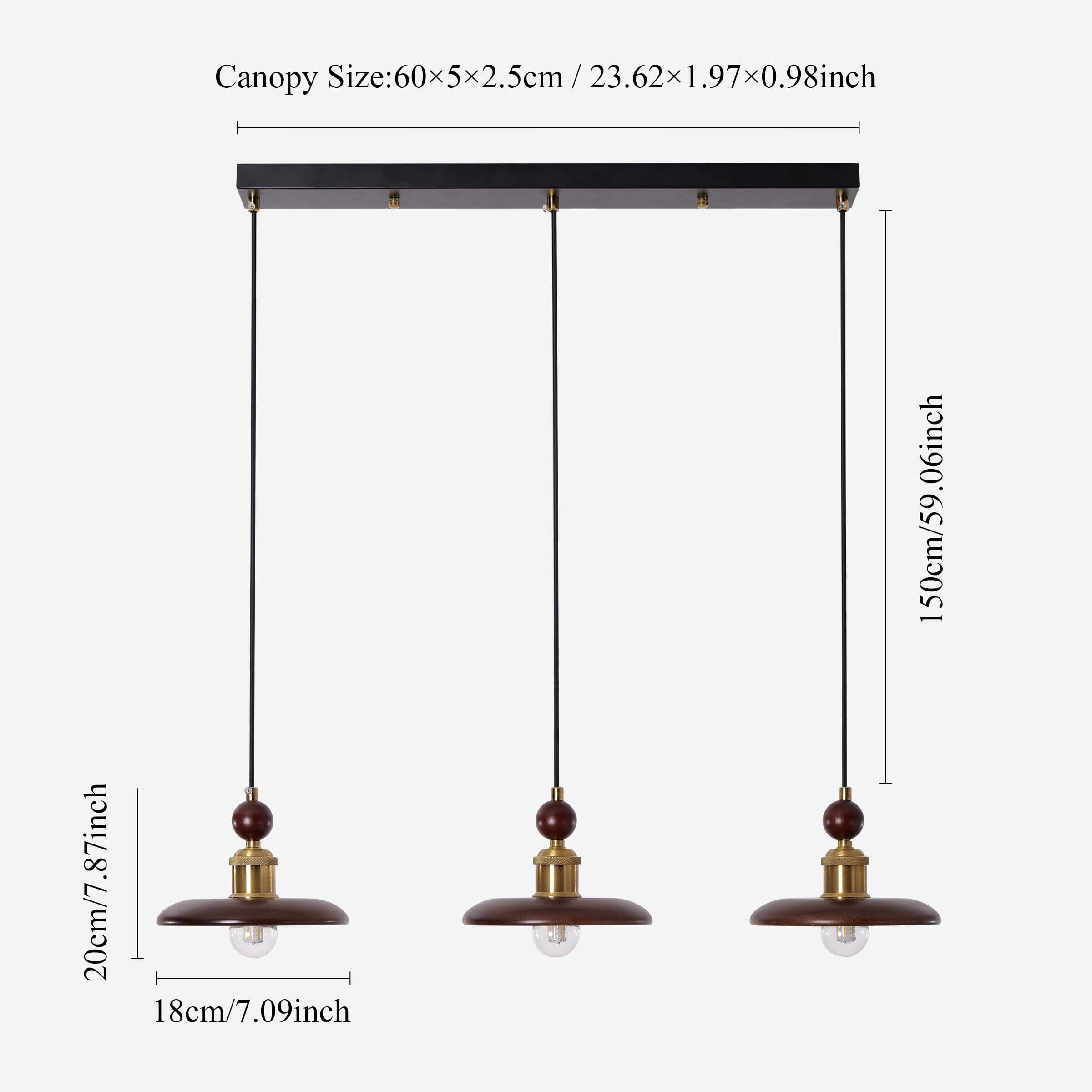 3-Light Walnut Wood Mini Pendant Light | E27 Ceiling Lamp