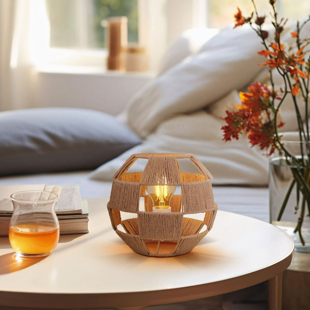 Lightsin Handwoven Jute Globe Table Lamp - Eco-friendly Spherical Bedside Desk Lighting