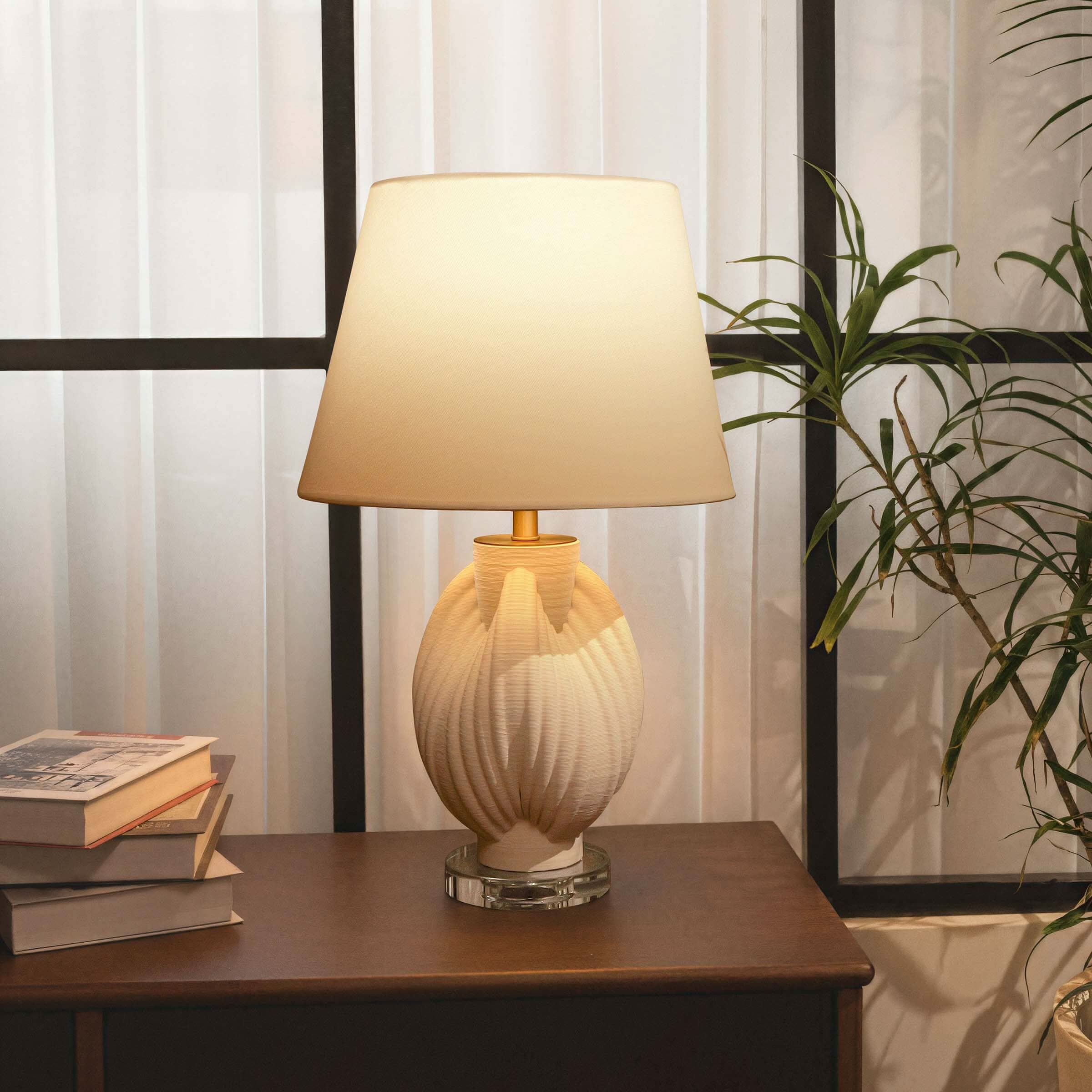 Lightsin 3D Pure White Pod Threaded Ceramic Table Lamp with Fabric Shade