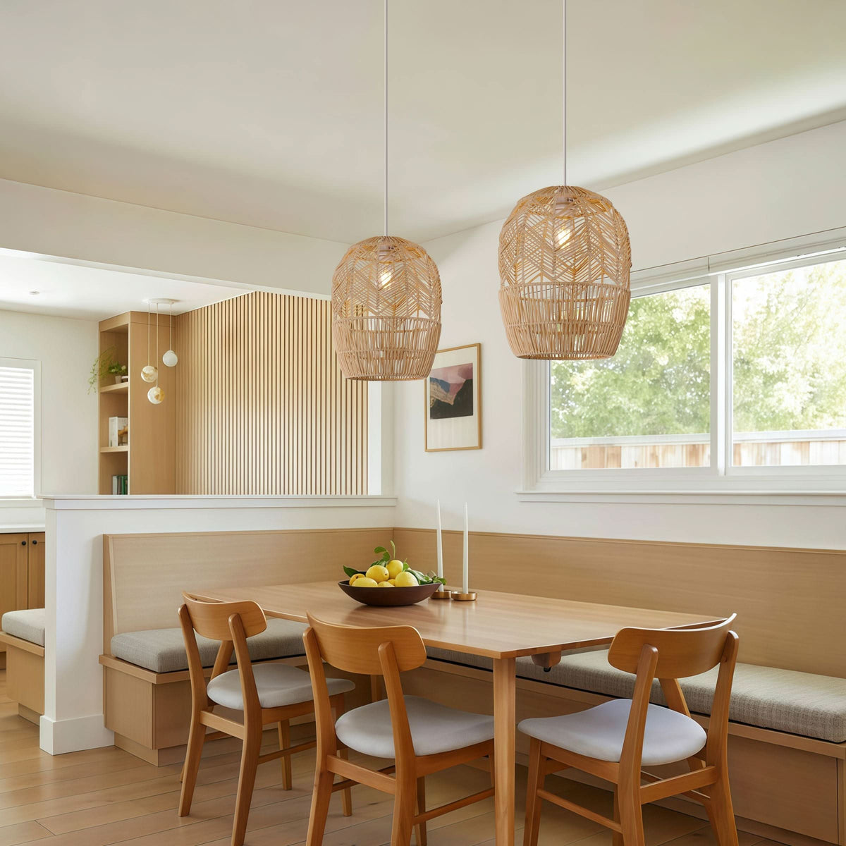 Lightsin Corrugated Elliptical Rattan Pendant Light for Living Room & Dining Room