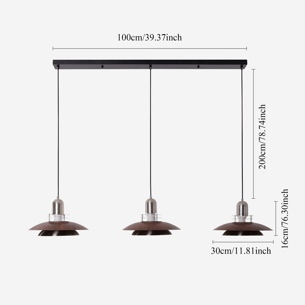 3-Light Walnut Iron Pendant Light | Adjustable E27 Ceiling Lamp