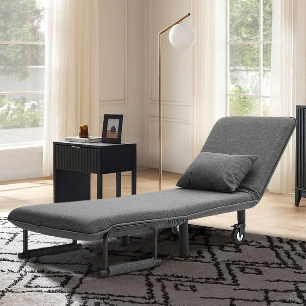 Grey/Khaki Upholstered Single Sleeper Chair Convertible Sofa Bed with Metal Legs