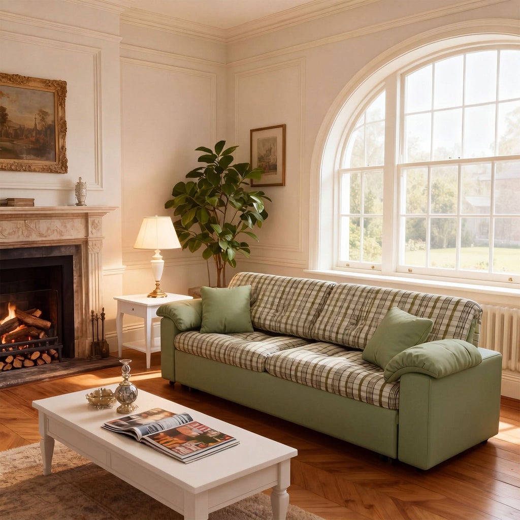 Cottonfy Classic Plaid Sofa Bed with Hidden Storage