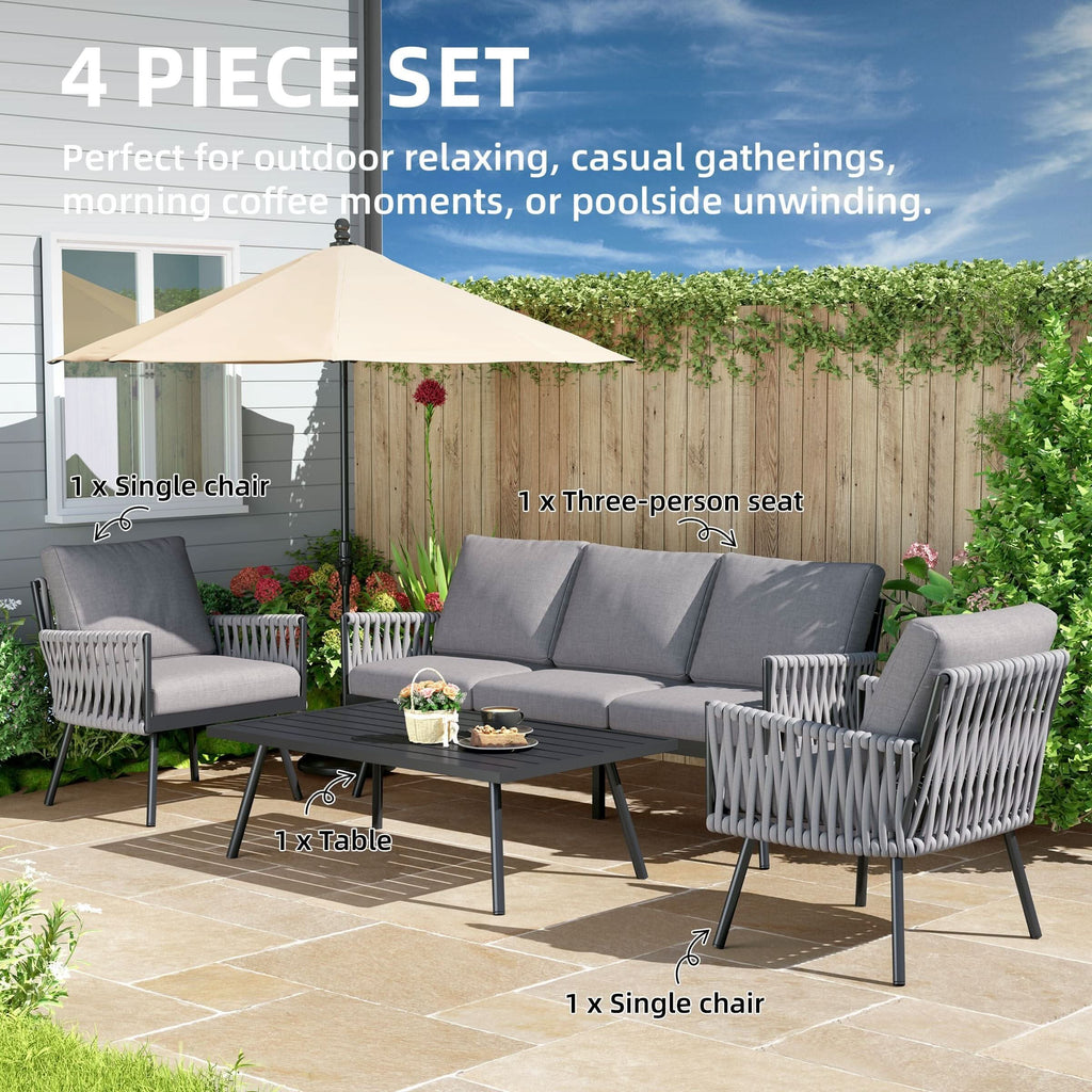4 Piece Aluminium Outdoor Sofa Set with Glass Table Garden Furniture