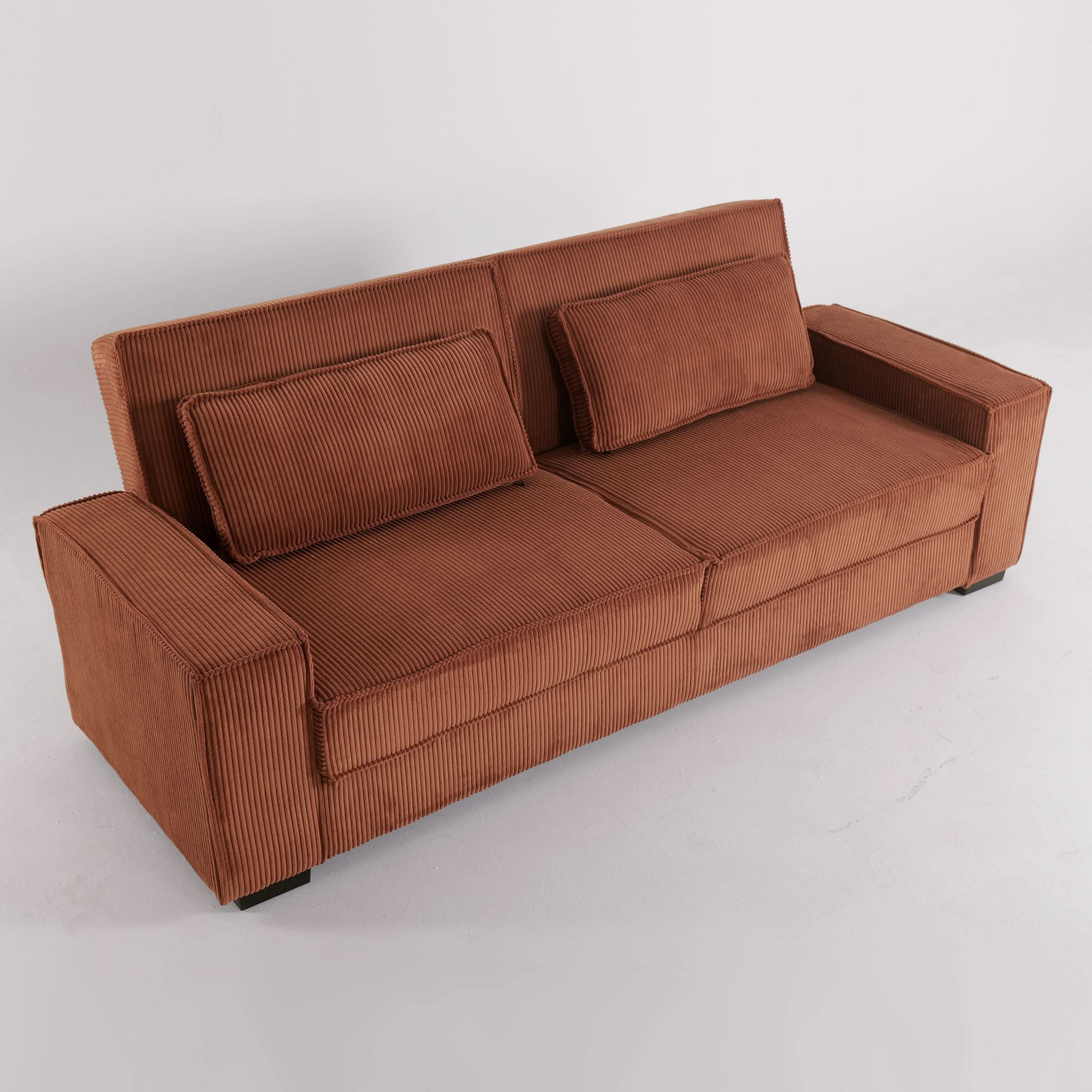 Caramel & Deep Blue Corduroy Sofa Bed with Adjustable Backrest and Spring Coil Support