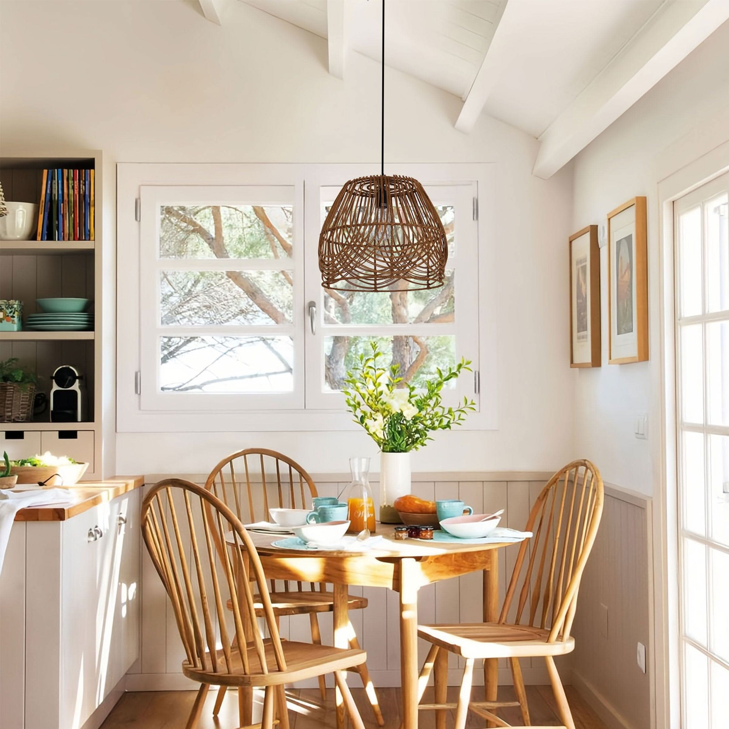 Lightsin Handwoven Rattan Pendant Light – Rustic Ceiling Lighting for Living Room & Dining Room